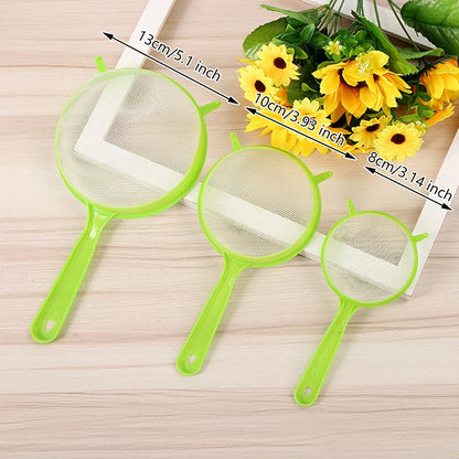 3pcs Plastic Fine Mesh Scoop Strainer Juice Tea Strainer Flour Colander Sieve Sifter Pastry Baking Tools Kitchen Accessories
