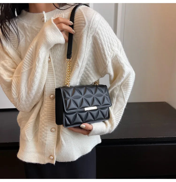 Trendy Quilted Chain Crossbody Shoulder Bag, Stylish Multi Color Small Square Purse, Chic & Perfect for Women's Everyday Use - Kimlud