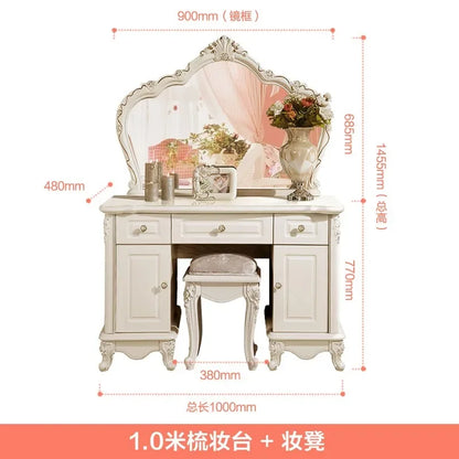European Luxury Vanity Table Girls Wooden White Tall Vanity Table Makeup Nordic Penteadeira De Maquiagem Bedroom Furniture - Kimlud
