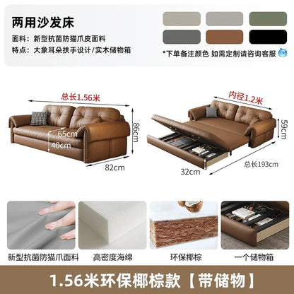 European Living Room Sofa Bed Brown Faux Leather Italian Modern Sleeper Double Couch Chaise Lounge Small Divano Letto...