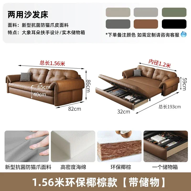 European Living Room Sofa Bed Brown Faux Leather Italian Modern Sleeper Double Couch Chaise Lounge Small Divano Letto...