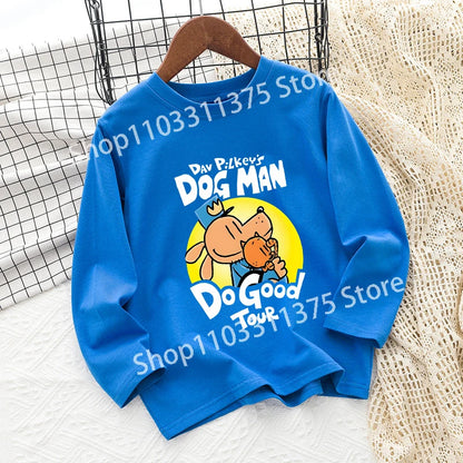 Dog Man Children's T-shirt Short Sleeve Cotton Outdoor Wear Fashion Blue Hip Hop Toddler Cute Cartoon Anime Boys Clothes Toddler