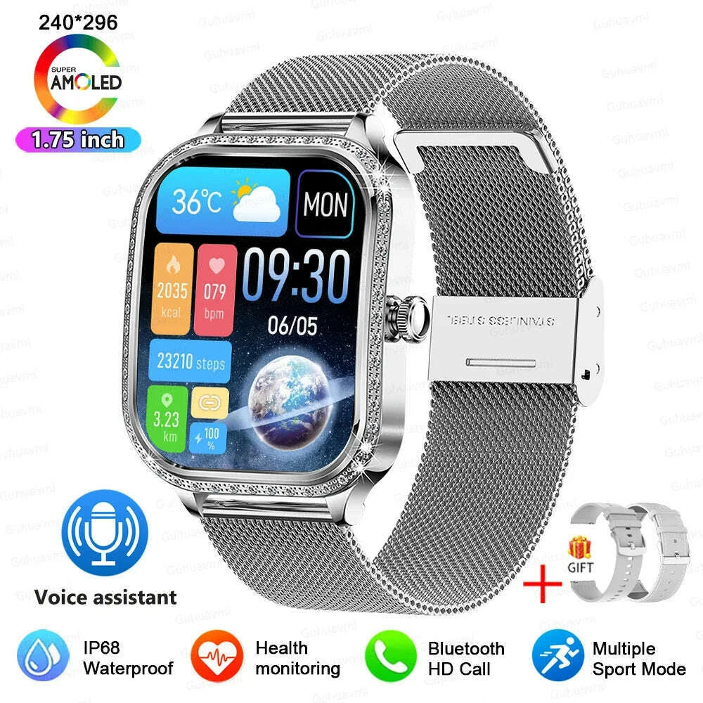 2025 New Lady Smart Watch Women AMOLED Curved Screen IP68 Waterproof Health Call Smartwatch For Samsung Huawei Apple Watch 4 ios