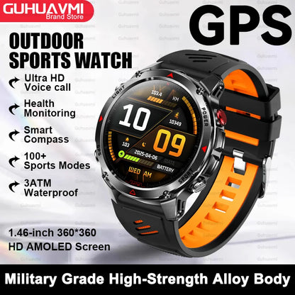 2025 New Outdoor Sport Smart Watch Men HD AMOLED Screen  Six Star GPS Positioning Heart Rate Bluetooth Call IP69/5ATM SmartWatch