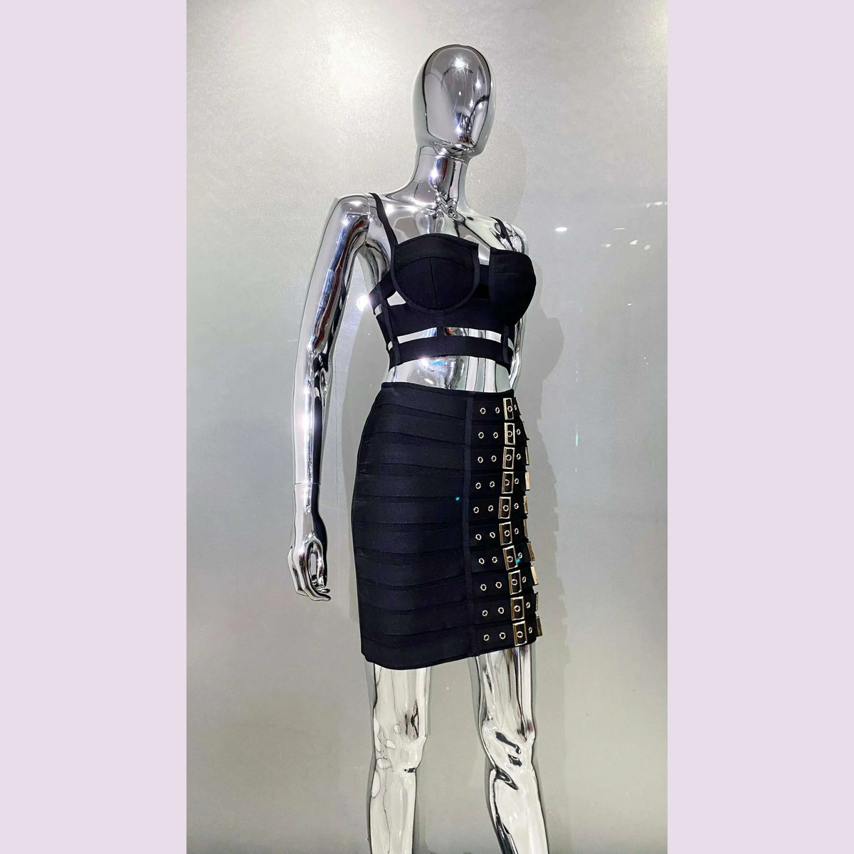2023 New Arrival Women Sexy Bandage Tops Fashion Pencil Skirts Set Nightclub Party Celebrate Women's Set High Quality