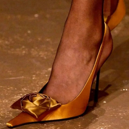 2025 Summer New Brand Luxury High-heeled Sandals Pointed Toe Fashion Flower Decoration Women Pumps Sexy Thin Heels Femme Shoes - Kimlud