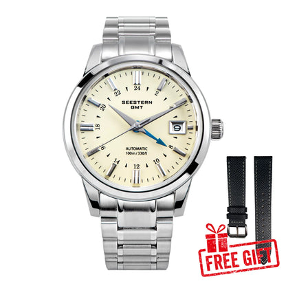 SEESTERN S446 Men Watch Automatic Mechanical Wristwatches NH34 GMT Movement 100m Waterproof Domed Sapphire Crystal Clock Limited