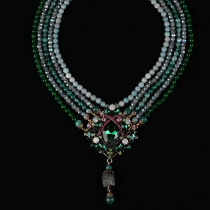 Retro luxury palace style Princess multi-layer glass agate bead necklace accessories