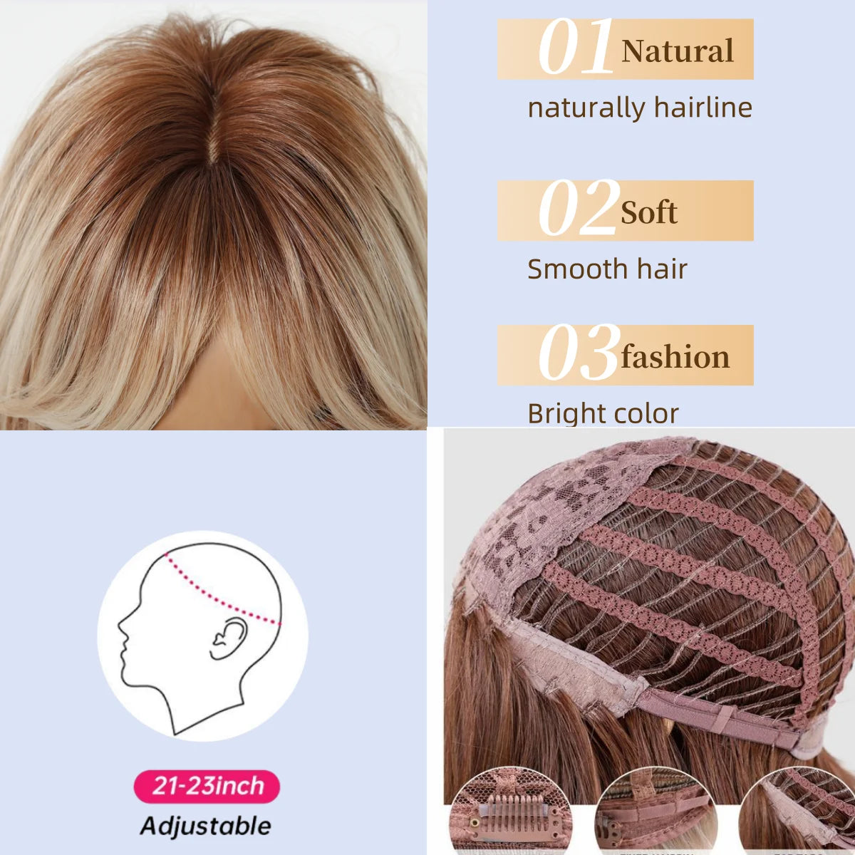 Golden Blonde Mixed Synthetic Wig Dark Root Wavy Hair With Side Bangs for Women Daily Party Cosplay wig Heat Resistant Fiber