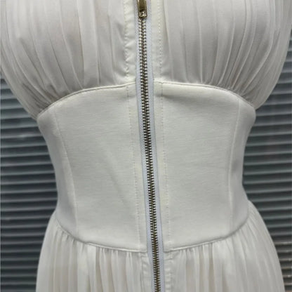 Sexy Deep V Neck Hollow Zip Jumpsuit Women's Spring Solid High Waist Wide Leg Romper Summer Sleeveless Pleated Vacation Overalls