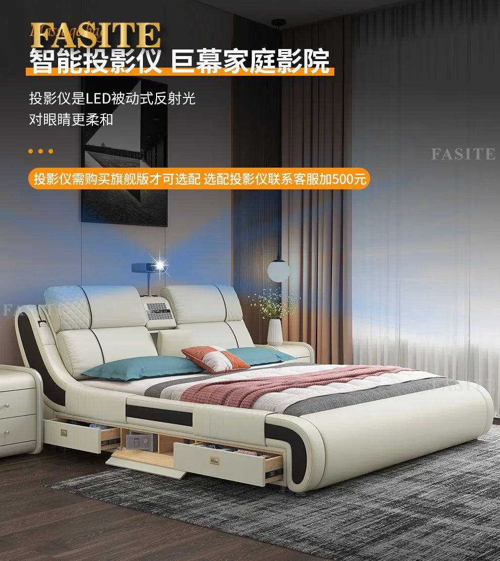 Modern Simple Massage Bed Luxury Water Proof Design Bedframe Double Bed Smart White Nordic Furniture | Kimlud Luxury Bed