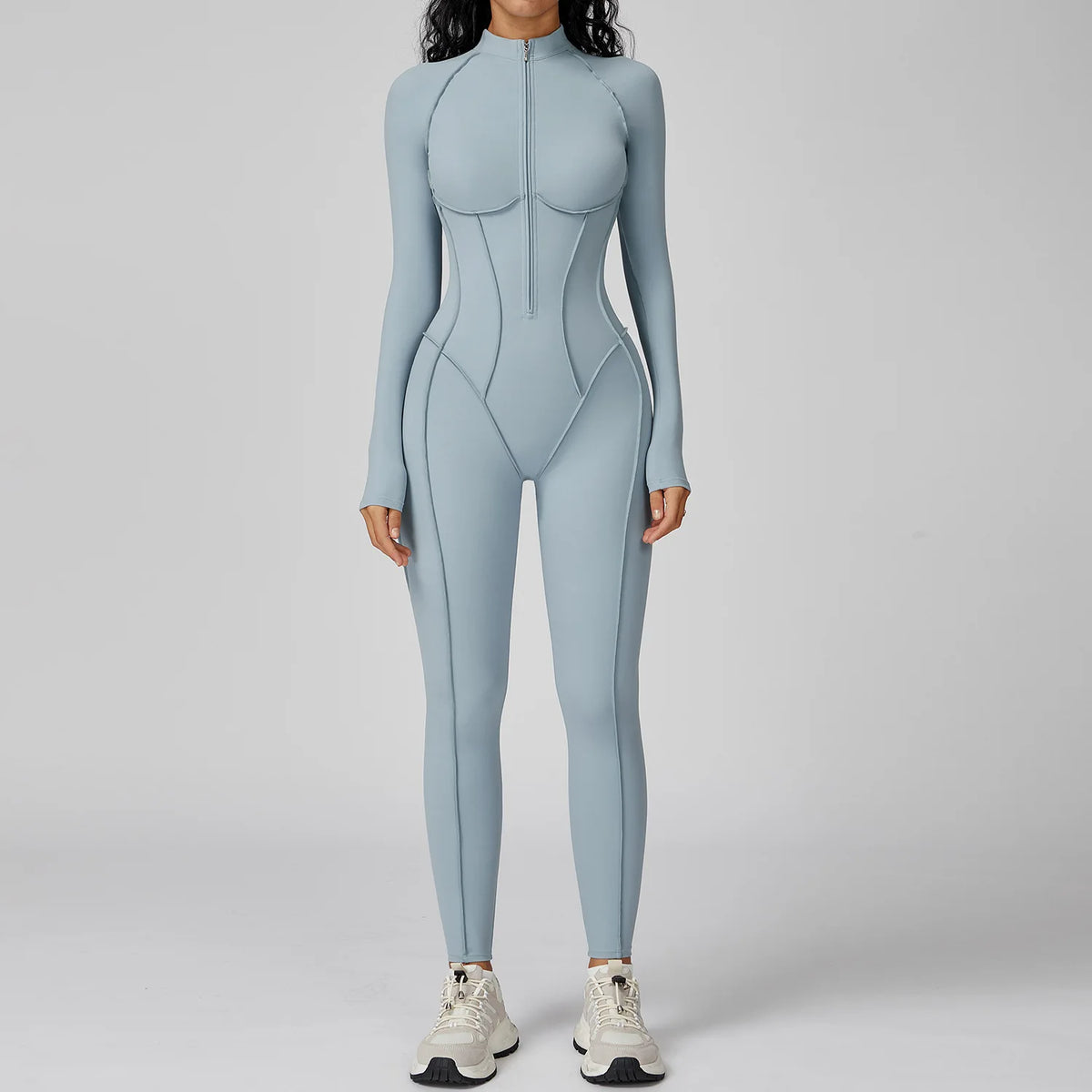 Women Yoga Bodysuit Long Sleeved Tracksuits Gym Zipper Jumpsuits Sports One Piece Workout Bodycon Jumpsuits Tights Suit - Kimlud