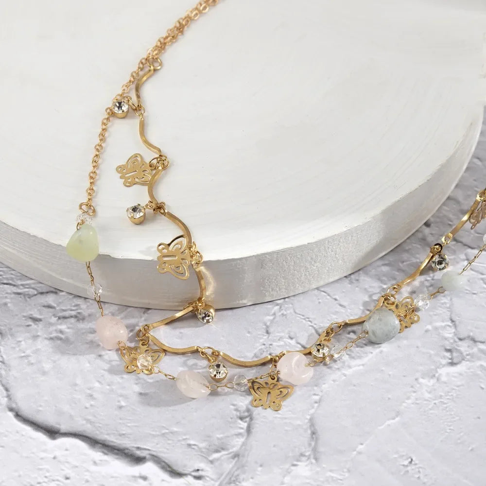 Sexy Double Layer Colorful Stone Chain for Women Crystal Butterfly Waist Bead Belly Chain Belly Belt Summer Beach Body...