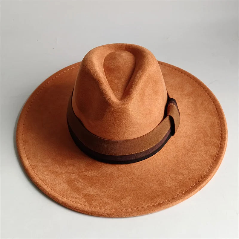 Grayish Brown Suede Hat Wide Brim 2026 NEW Fedora Hat Men Women Autumn Winter Felt Hats Classic Church Fedoras Chapeau...