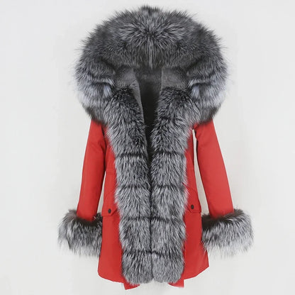 OFTBUY 2024 Fashion Winter Jacket Women Real Fur Coat Natural Real Fox Fur Collar Loose Long Parkas Big Fur Outerwear Detachable