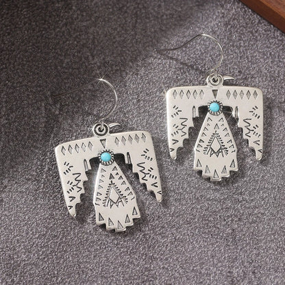 Ethnic Silver Color Imitation Turquoise Eagle Dangle Women's Earrings Geometry Party Daily Wear