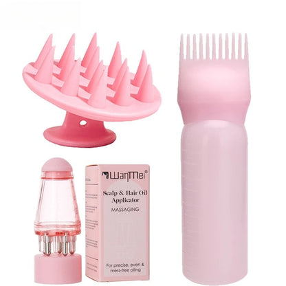 3pcs Silicone Shampoo Brush Scalp Massage Comb Hair Dye Tint Oil Applicator Bottle with Brush Barber Salon Hair Styling...