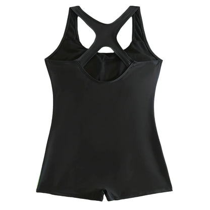 Conservative One-Piece Swimsuit Women's Slimming Belly Cover Backless Side Color Block Flat Bottom Swimwear for Women - Kimlud