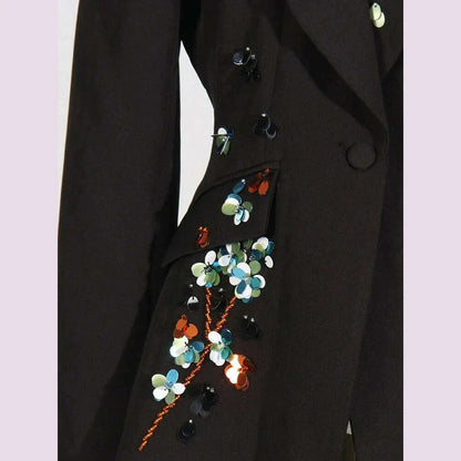 VGH Solid Spliced Sequins Slimming Blazers For Women Notched Collar Long Sleeve Tunic Casual Chic Blazer Female New Autumn 2024
