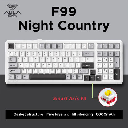Aula F99 Pro Mechanical Keyboard Bluetooth 5.0/2.4g Wireless/Wired 100 Keys Pbt Keycaps Hot Swap Gasket Customized Game Keyboard