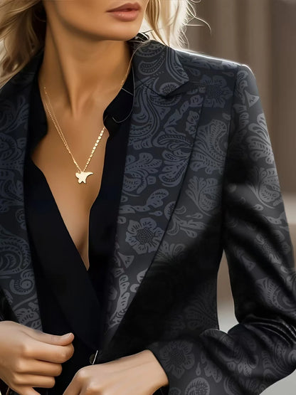 Women printing Jacquard Blazer Slim Fit Long Sleeve Lapel Suit Jacket Casual Formal Office Work Outerwear Black jacket suit Coat