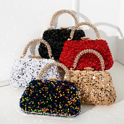 Luxury Women Shiny Sequins Evening Handbag Crystal Diamond Clutches Purse with Rhinestone Top Handle Lady Shoulder Messenger Bag - Kimlud