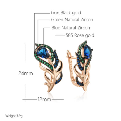 Kinel Hot Blue Natural Zircon Drop Earrings For Women 585 Rose Gold and Black Plating Vintage Crystal Leaf Daily Fine...