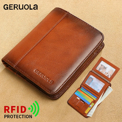 Compact Wallet, Made from Top-Grain Brown Leather with a Gradient Finish, Featuring Built-In RFID Protection Against...