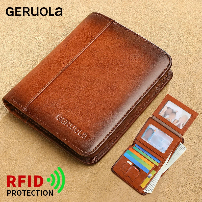 Compact Wallet, Made from Top-Grain Brown Leather with a Gradient Finish, Featuring Built-In RFID Protection Against...