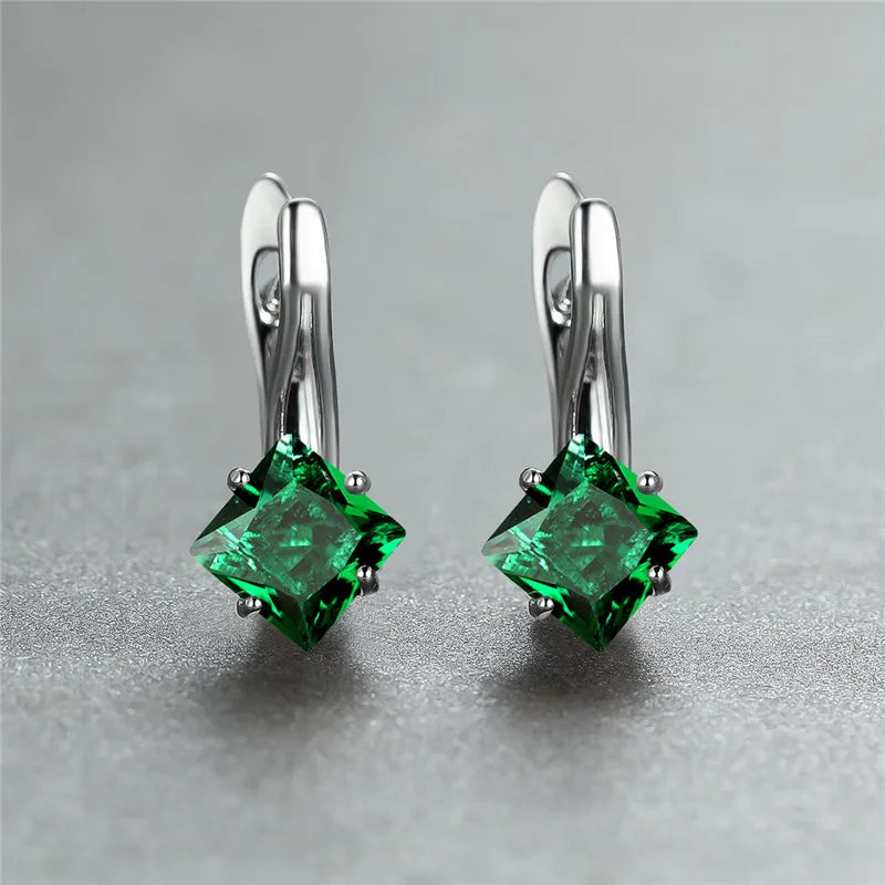 Cute Female Champagne Square Jewelry Luxury Crystal Zircon Stone Hoop Earring Rose Gold Color Wedding Earrings For Women