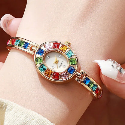 Fashion Rhinestone Women Watch Square Dial Ladies Quartz Watches Bracelet Band Wristwatches - Kimlud