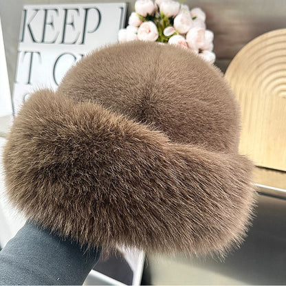 New Style Fake Fox mink Fur Hats Super Soft Women Winter Hat Cotton Lining Warm Russian Fashion Ski Beanies Plush Solid...