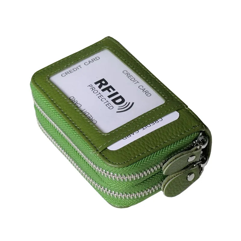RFID Blocking Fashion Women Card Holder Genuine Leather Double Zipper Large Capacity Female Wallet Purse | Kimlud Mid...