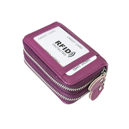 RFID Blocking Fashion Women Card Holder Genuine Leather Double Zipper Large Capacity Female Wallet Purse | Kimlud Mid...