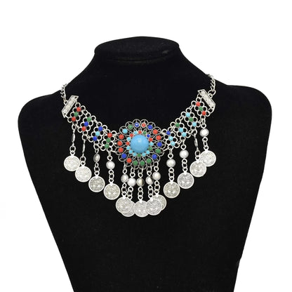 Gypsy Boehmian Hippie Collar Necklaces for Women Big Chunky Tibetan Silver Metal Necklace Festival Turkish Party Jewelry...