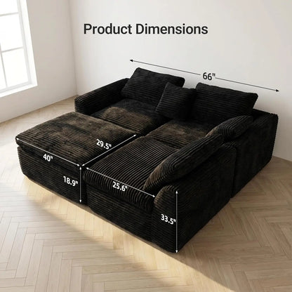 Boneless L-Shaped Modular Couch - 108 Inch Cloud Corduroy Sectional Sofa,Deep Seating Comfort, No Assembly, Ideal, Customized - Kimlud