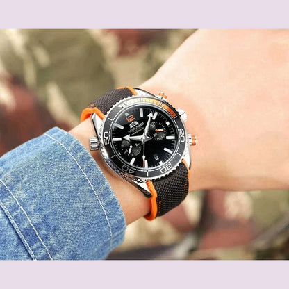 Automatic Watch for Men Mechanical Canvas Rubber Strap Orange Blue Red Multifunction Date Month Reloj Hombre Baratos
