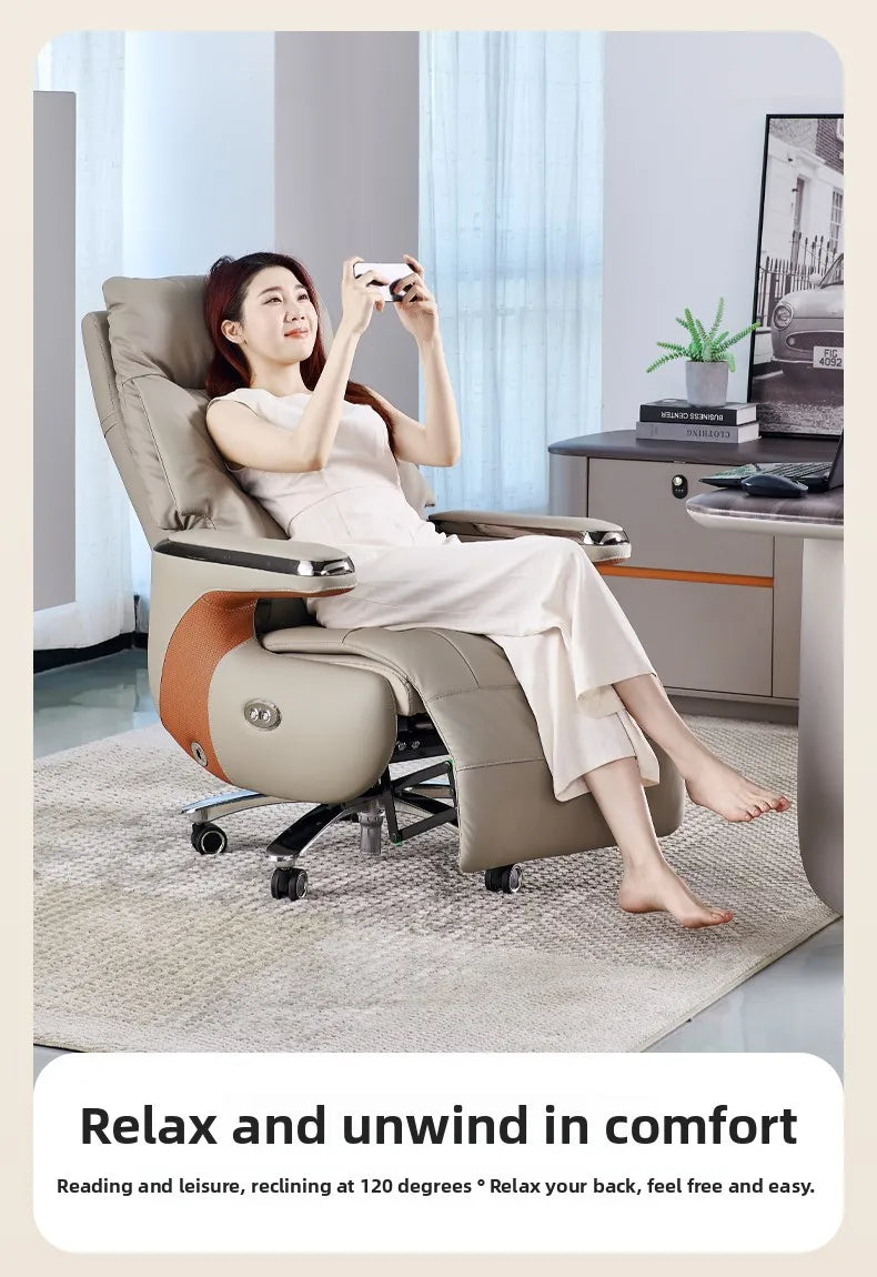 Electric Massage Boss Chair Heated Ventilated Gaming Chair Genuine Leather Executive Computer Seat Luxury Ergonomic Office Chair