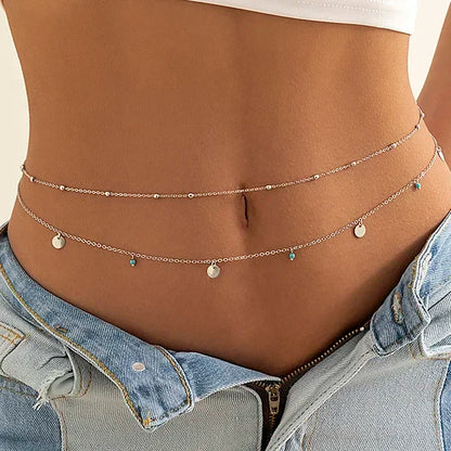 Sexy Double Layer Colorful Stone Chain for Women Crystal Butterfly Waist Bead Belly Chain Belly Belt Summer Beach Body Jewelry - Kimlud