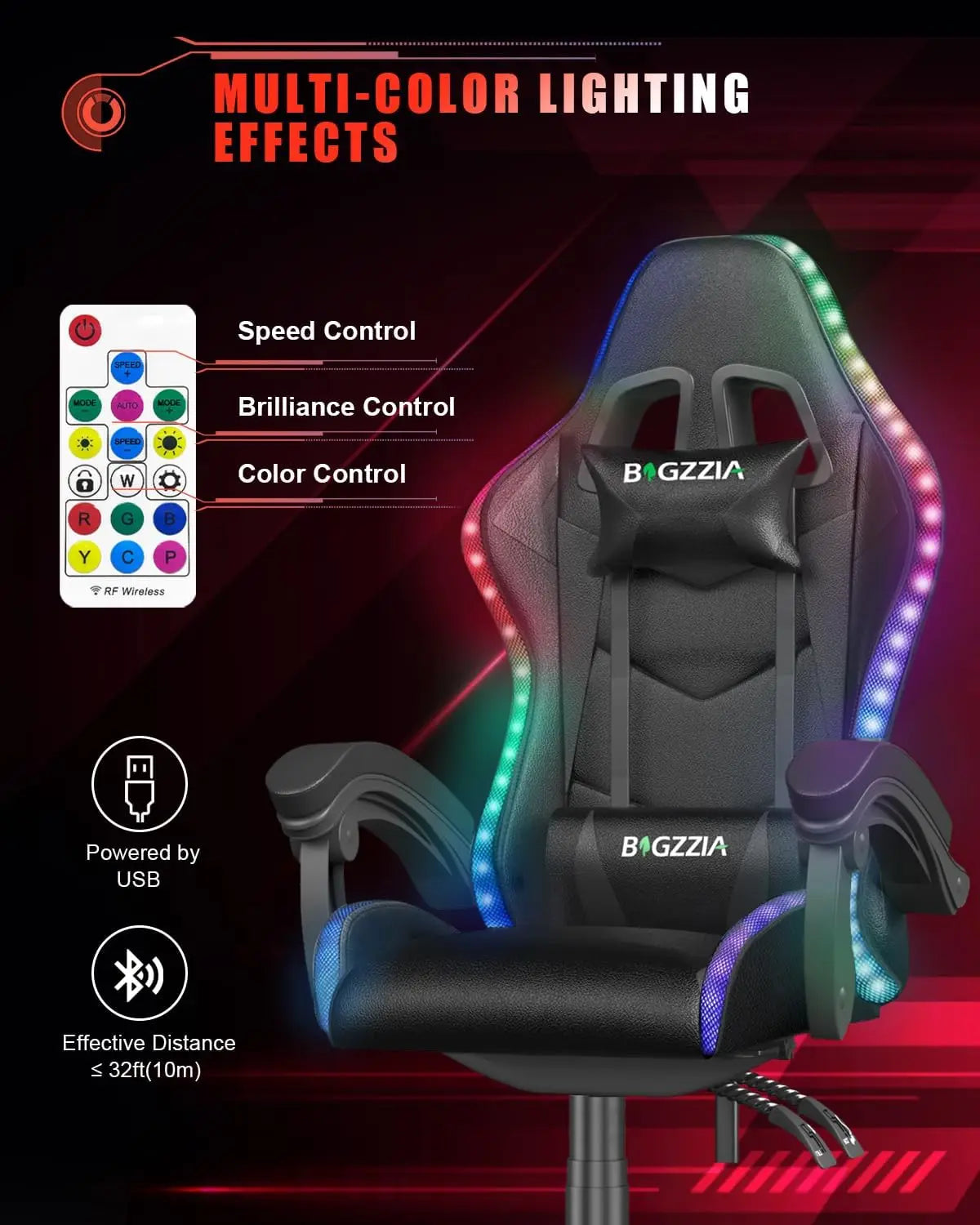 Gaming Chair with RGB LED Lights, High Back Ergonomic Computer Gamer Chair