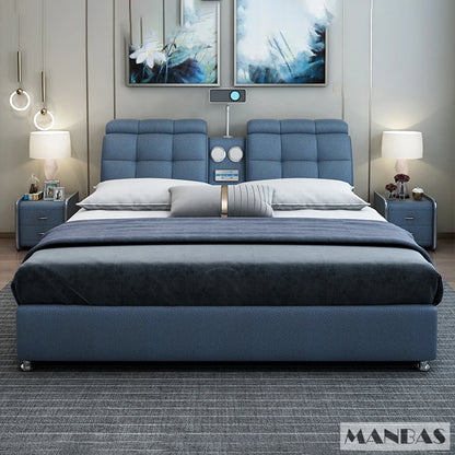 Linlamlim Ultimate Tech Smart Bed - Multifunctional Bedframe with Genuine Leather and Bluetooth Speaker, Drawers,...