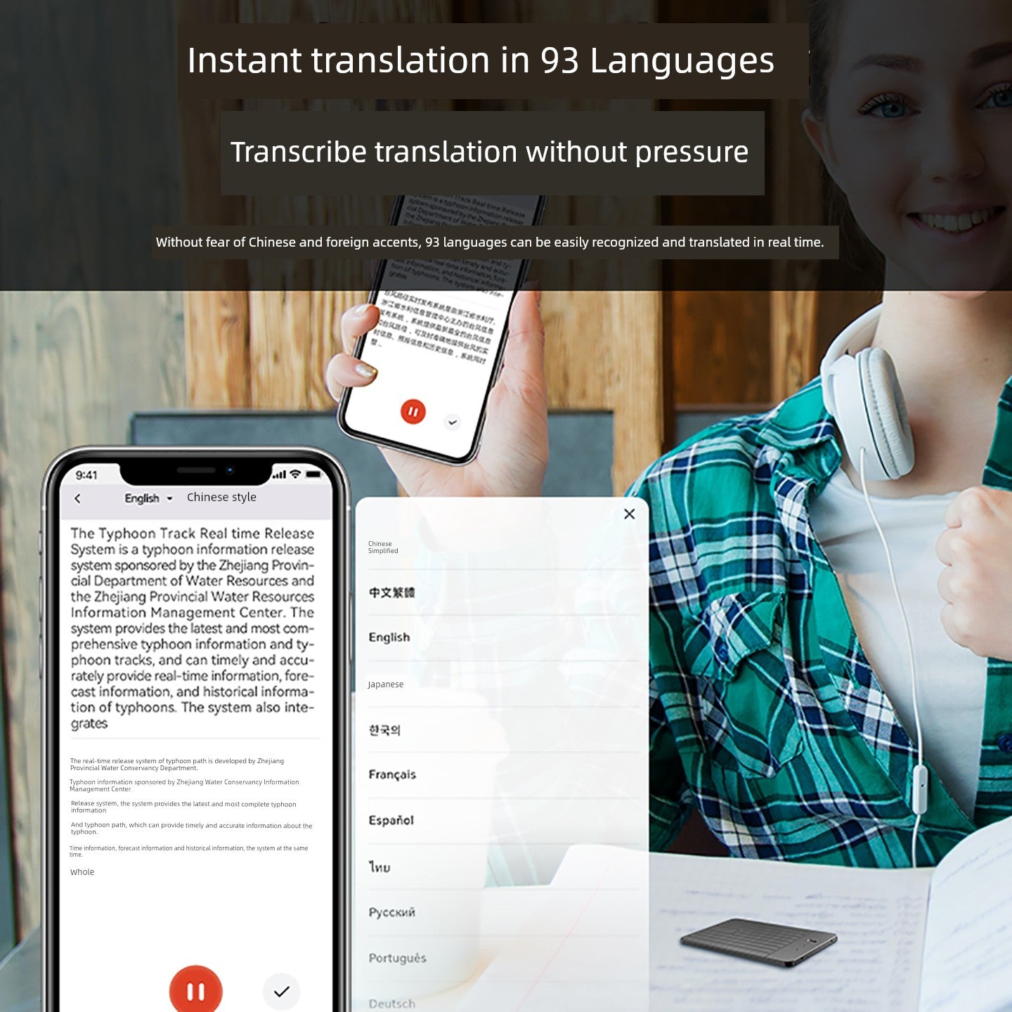 AI intelligent recording pen voice to text small portable recording Handy Gadget translation APP real-time Bluetooth meeting record