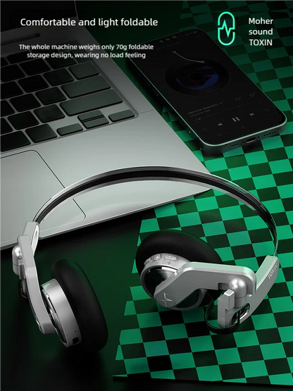 TOXIN Trend X Retro Wireless Bluetooth Headphones Over-Ear Lightweight Foldable with Microphone Comfortable Earpads for Music