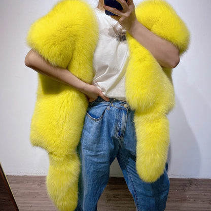 YOLOAgain 2025 Winter Warm Luxury Real Fox Fur Scarf Women Natural Fox Fur Scarf Shawl Female