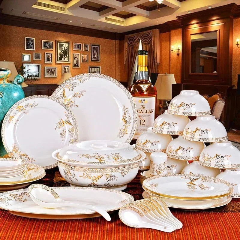Porcelain Dinner Set Bone China Tableware Ceramic Dish Ensemble Dinnerware Collection Elegant Diner Service Kit - Kimlud