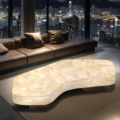 Living room geometric coffee table luminous jade luxury stone white ice jade crescent moon light luxury advanced large flat