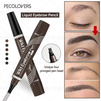 Four-Head Eyebrow Pen - Long-Lasting Brow Pencil, Waterproof For Daily Makeup, Brown And Dark Brown, Eye Cosmetic