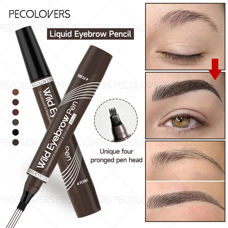 Four-Head Eyebrow Pen - Long-Lasting Brow Pencil, Waterproof For Daily Makeup, Brown And Dark Brown, Eye Cosmetic