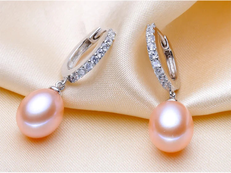 Trend Black Silver 925 Pearl Earrings Women,Natural Freshwater Pearl Drop Earrings Wife Mother Gifts Pink White