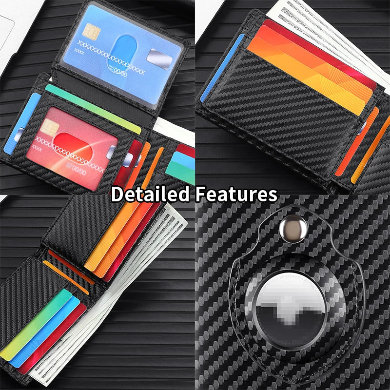 GERUOLA Men'S Ultra-Thin Wallet with Apple Airtag Holder - RFID Blocking, Carbon Fiber Texture, Minimalist Design, Multiple Card